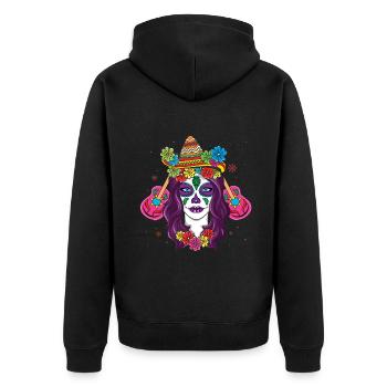 Colorful Calavera with Flowers and Sombrero - Unisex Premium Organic Zip Hoodie - black - Back - Nico (187cm)