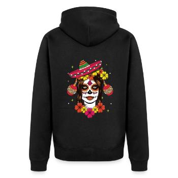 Tag Der Toten Calavera Kunst Mit Sombrero - Unisex Premium Bio Zip Hoodie - Schwarz - Hinten - Nico (187cm)