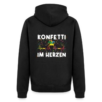 Fasching Konfetti Im Herzen - Unisex Premium Bio Zip Hoodie - Schwarz - Hinten - Nico (187cm)