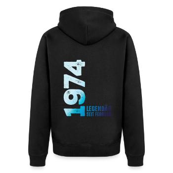 Limited Edition February 1974 Legendär Seit - Unisex Premium Bio Zip Hoodie - Schwarz - Hinten - Nico (187cm)