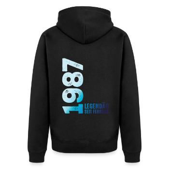 Limited Edition February 1987 Legendär Seit - Unisex Premium Bio Zip Hoodie - Schwarz - Hinten - Nico (187cm)