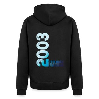 Limited Edition February 2003 Legendär Seit - Unisex Premium Bio Zip Hoodie - Schwarz - Hinten - Nico (187cm)