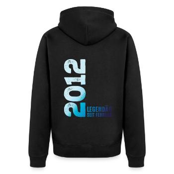 Limited Edition February 2012 Legendär Seit - Unisex Premium Bio Zip Hoodie - Schwarz - Hinten - Nico (187cm)