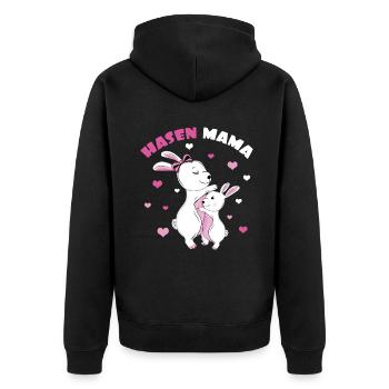 Hasen Mama Liebevolle Umarmung - Unisex Premium Bio Zip Hoodie - Schwarz - Hinten - Nico (187cm)