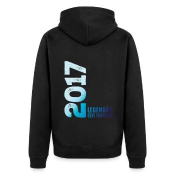 Limited Edition February 2017 Legendär Seit - Unisex Premium Bio Zip Hoodie - Schwarz - Hinten - Nico (187cm)