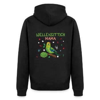 Wellensittich Mama Bunte Melodien - Unisex Premium Bio Zip Hoodie - Schwarz - Hinten - Nico (187cm)