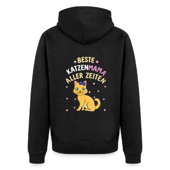 Beste Katzenmama Aller Zeiten mit Niedlicher Katze - Unisex Premium Bio Zip Hoodie - Schwarz - Hinten - Nico (187cm)