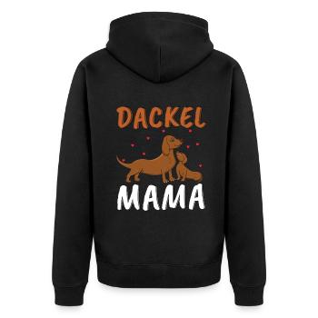 Liebevolle Dackel Mama Illustration - Unisex Premium Bio Zip Hoodie - Schwarz - Hinten - Nico (187cm)