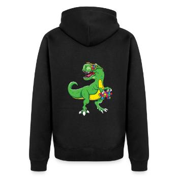 Autism Dinosaur Puzzle Cool - Unisex Premium Organic Zip Hoodie - black - Back - Nico (187cm)