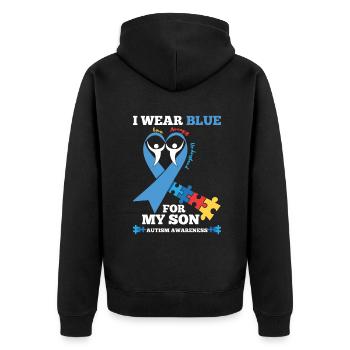 Sensibilisation à l’autisme Je porte du bleu pour mes - Veste à capuche bio Premium Unisexe - noir - Dos - Nico (187cm)