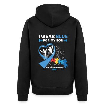 Je porte du bleu pour mon fils autiste - Veste à capuche bio Premium Unisexe - noir - Dos - Nico (187cm)