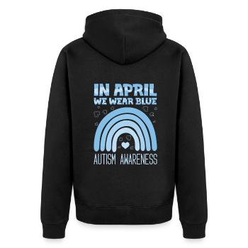 Autismus: Im April Tragen Wir Blau - Unisex Premium Bio Zip Hoodie - Schwarz - Hinten - Nico (187cm)