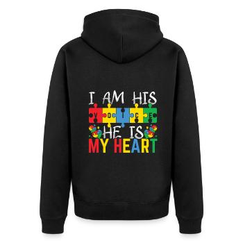 Autismus Stimme Herz Puzzle Bunt - Unisex Premium Bio Zip Hoodie - Schwarz - Hinten - Nico (187cm)