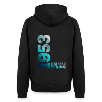 Limited Edition February 1953 Legendär Seit - Unisex Premium Bio Zip Hoodie - Schwarz - Hinten - Nico (187cm)