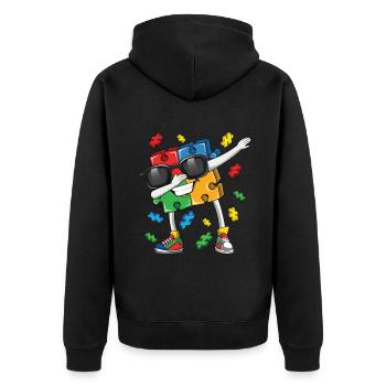 Autismus Puzzle Dabbing Spaßig Bunt - Unisex Premium Bio Zip Hoodie - Schwarz - Hinten - Nico (187cm)