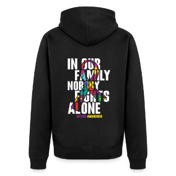 In Unserer Familie Kämpft Niemand Allein Autismus - Unisex Premium Bio Zip Hoodie - Schwarz - Hinten - Nico (187cm)