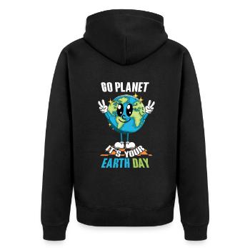 Go Planet Es Ist Dein Earth Day Freude - Unisex Premium Bio Zip Hoodie - Schwarz - Hinten - Nico (187cm)
