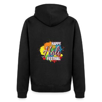 Happy Holi Festival, éclaboussure colorée de couleur - Veste à capuche bio Premium Unisexe - noir - Dos - Nico (187cm)