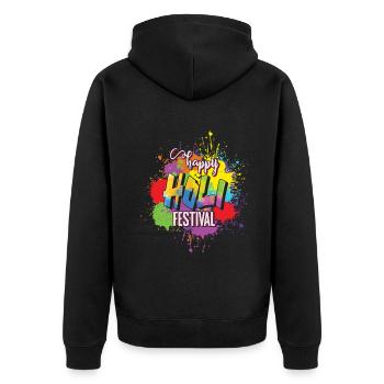 Happy Holi Festival Farbenpracht Explosion - Unisex Premium Bio Zip Hoodie - Schwarz - Hinten - Nico (187cm)