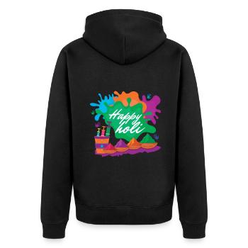 Holi Festival Farbenfrohes Happy Holi Erlebnis - Unisex Premium Bio Zip Hoodie - Schwarz - Hinten - Nico (187cm)