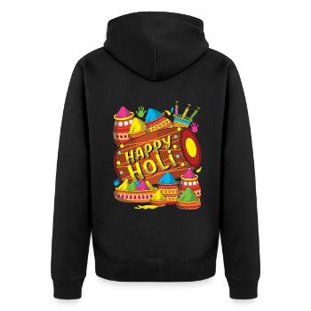 Fröhliches Holi Festival Buntes Pulver und Trommel - Unisex Premium Bio Zip Hoodie - Schwarz - Hinten - Nico (187cm)