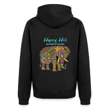 Happy Holi Festival of Colors Elephant - Unisex Premium Organic Zip Hoodie - black - Back - Nico (187cm)