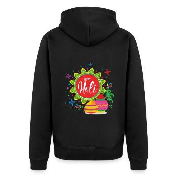 Happy Holi Festival Farbenfrohes Erlebnis - Unisex Premium Bio Zip Hoodie - Schwarz - Hinten - Nico (187cm)