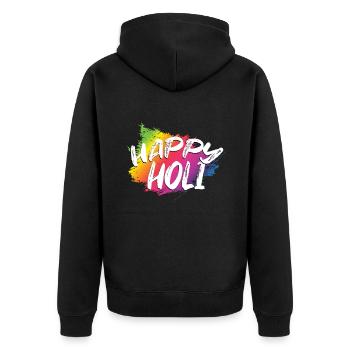 Happy Holi Farbenfrohes Holi Festival Motiv - Unisex Premium Bio Zip Hoodie - Schwarz - Hinten - Nico (187cm)