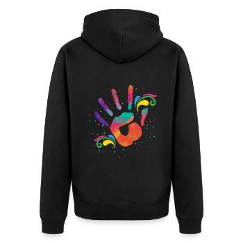 Colorful Handprint Holi Festival Design - Unisex Premium Organic Zip Hoodie - black - Back - Nico (187cm)