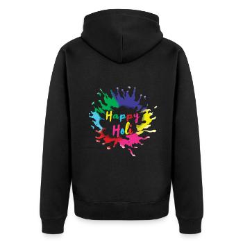 Happy Holi Festival Farbenfreude - Unisex Premium Bio Zip Hoodie - Schwarz - Hinten - Nico (187cm)