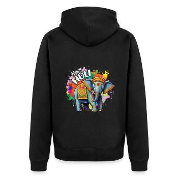 Farbenfrohes Holi Festival Elefant Happy Holi - Unisex Premium Bio Zip Hoodie - Schwarz - Hinten - Nico (187cm)