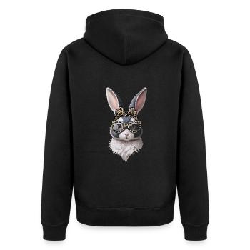 Easter Stylish Bunny with Glasses and Bow - Unisex Premium Organic Zip Hoodie - black - Back - Nico (187cm)