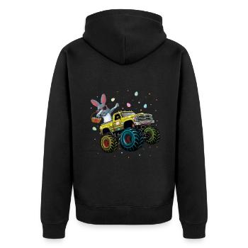 Ostern Bunny Monstertruck Eier Abenteuer - Unisex Premium Bio Zip Hoodie - Schwarz - Hinten - Nico (187cm)