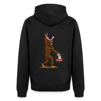 Lustiger Bigfoot Mit Osterhase Ostern Spaß - Unisex Premium Bio Zip Hoodie - Schwarz - Hinten - Nico (187cm)