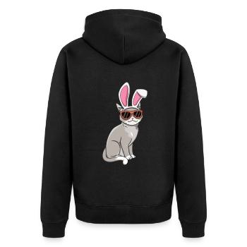 Coole Osterkatze Mit Hasenohren - Unisex Premium Bio Zip Hoodie - Schwarz - Hinten - Nico (187cm)