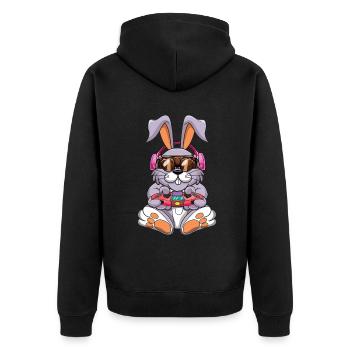 Lapin de Pâques de jeu avec écouteurs Pâques - Veste à capuche bio Premium Unisexe - noir - Dos - Nico (187cm)