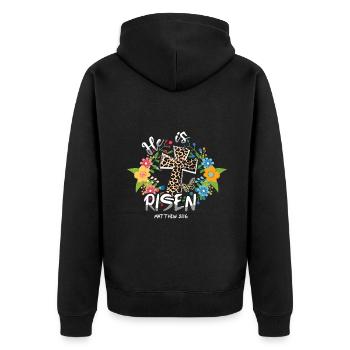 Easter He Is Risen Matthew 28:6 - Unisex Premium Organic Zip Hoodie - black - Back - Nico (187cm)