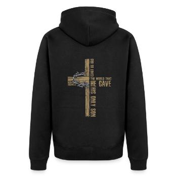 Easter God so loved the world He gave - Unisex Premium Organic Zip Hoodie - black - Back - Nico (187cm)