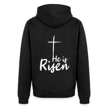 Easter He Is Risen Cross Motif - Unisex Premium Organic Zip Hoodie - black - Back - Nico (187cm)