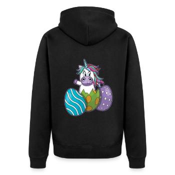 Fröhliches Einhorn Mit Ostereiern - Unisex Premium Bio Zip Hoodie - Schwarz - Hinten - Nico (187cm)