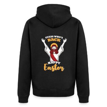 Guess Who's Back Happy Easter Ostern Freude - Unisex Premium Bio Zip Hoodie - Schwarz - Hinten - Nico (187cm)