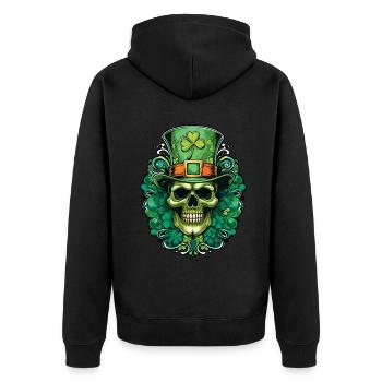 St Patrick's Day Skull with Shamrock and Top Hat - Unisex Premium Organic Zip Hoodie - black - Back - Nico (187cm)