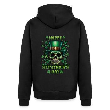 Happy St Patrick's Day Skull with Shamrocks - Unisex Premium Organic Zip Hoodie - black - Back - Nico (187cm)