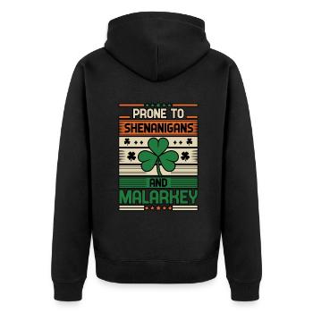 Sujet aux manigances et à la Saint-Patrick de Malarkey - Veste à capuche bio Premium Unisexe - noir - Dos - Nico (187cm)