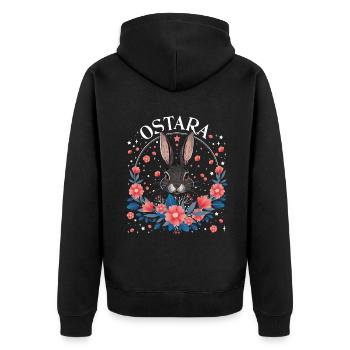 Ostara Bunny with Wreath of Flowers and Stars - Unisex Premium Organic Zip Hoodie - black - Back - Nico (187cm)