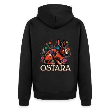 Ostara Frühling Hase Blumenpracht - Unisex Premium Bio Zip Hoodie - Schwarz - Hinten - Nico (187cm)
