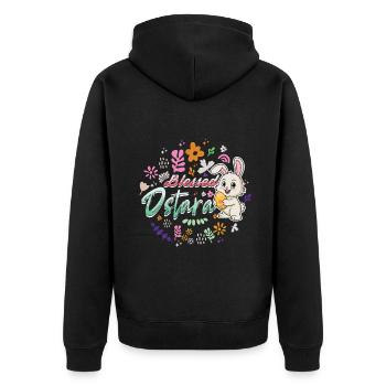 Ostara Cheerful Bunny with Flowers - Unisex Premium Organic Zip Hoodie - black - Back - Nico (187cm)