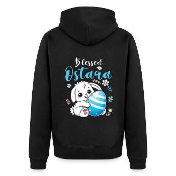 Ostara Bunny with Egg Motif - Unisex Premium Organic Zip Hoodie - black - Back - Nico (187cm)