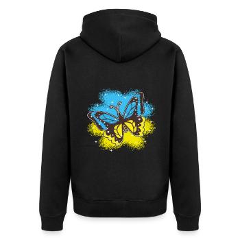 Schmetterling Farben Down Syndrom Unterstützung - Unisex Premium Bio Zip Hoodie - Schwarz - Hinten - Nico (187cm)