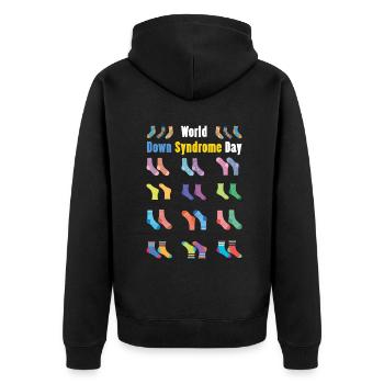 Welt Down Syndrom Tag Bunte Socken Vielfalt - Unisex Premium Bio Zip Hoodie - Schwarz - Hinten - Nico (187cm)